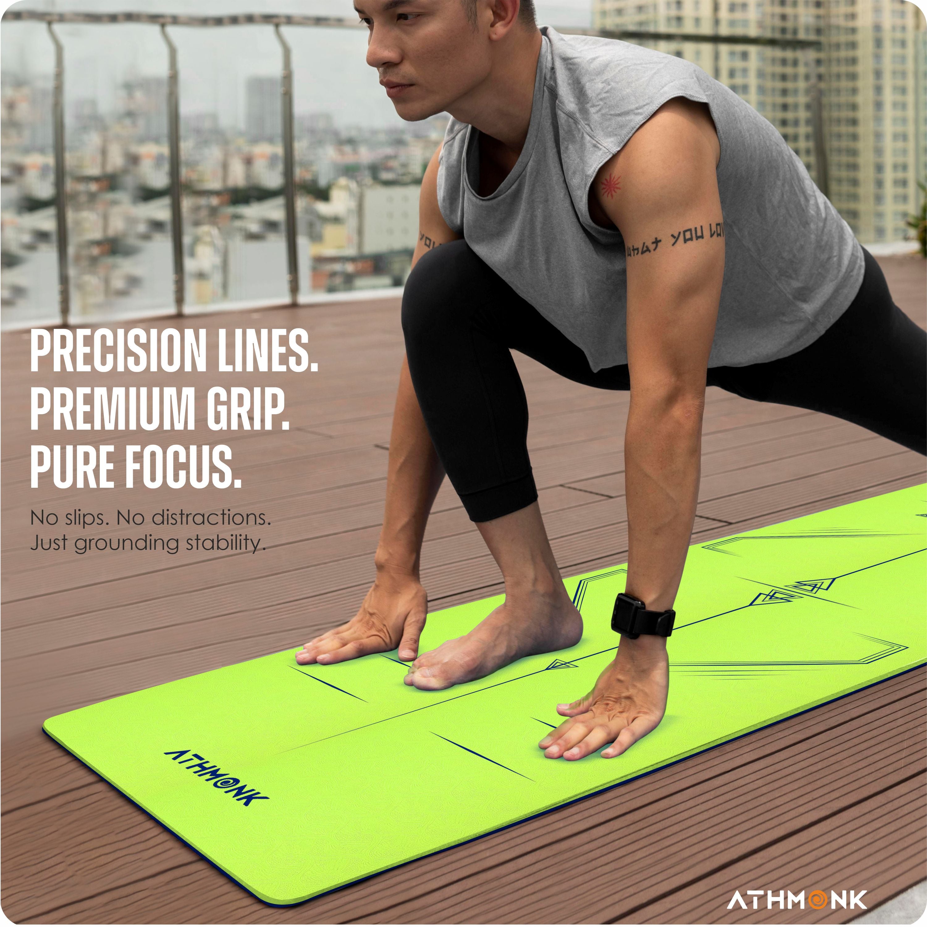 Athmonk Dual Colour TPE Pro Yoga Mat for Woman and Man with Alignment Guide Lines | Home Gym Equipment Exercise Mats for Workout | 6mm Thick Anti Slip Mat for Kids | Big Size with Cover Bag